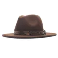 Klassischer brauner Fedora Hut für Damen und Herren, mit stilvollem Leo-Muster Gürtel und Schnalle. - M (56-58cm) / Kaffeebraun