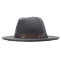 Grauer Filzhut Fedora Damen Herren Breiter Krempe Jazzhut mit Leopardenmuster Gürtel - M (56-58cm) / Dunkelgrau