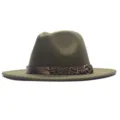 Klassischer grüner Fedora Hut mit stilvollem Leo-Muster Gürtel und Metallschnalle. - M (56-58cm) / Armeegrün