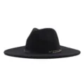 Klassischer schwarzer Woll-Breitkrempen-Fedora-Hut für Damen, elegante Herbst-Winter-Jazzmütze. - Erwachsene (56-58cm) / Schwarz