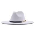 Damen Herbst Winter Filz Fedora Hut breite Krempe Jazz Kappe elegante Kopfbedeckung - Erwachsene (56-58cm) / Weiß