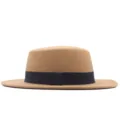 Klassischer Wollfilz Flachkopf Fedora Hut mit schwarzem Band für Herbst und Winter Retro Stil - Camel