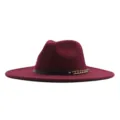 Burgunderroter Woll-Fedora-Hut für Damen, breite flache Krempe Herbst Winter Jazz Kappe. - Erwachsene (56-58cm) / Burgunderrot