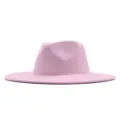 Rosa breite Krempe Fedora Hut Damen Herren, Wollfilz Jazz Kappe fuer Herbst Winter. - Erwachsene 56-58cm / Rosa