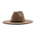 Herbst Winter Damen Woll Filzhut, breite Krempe Jazz Hut mit Kette, camel elegant stilvoll. - Erwachsene (56-58cm) / Camel