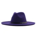 Lila Schlapphut Fedora mit Metallkette, klassischer Damen Wollhut fur Herbst Winter. - Erwachsene (56-58cm) / Dunkellila