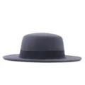 Grauer flacher Wollfilzhut mit schwarzem Band, eleganter Retro Herbst Winter Jazzhut - Dunkelgrau