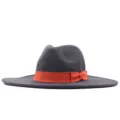 Damen Breiter Krempe Woll Filz Hut mit Orange Band, stilvolle Jazz Kappe für Herbst Winter. - Erwachsene (56-58cm) / Dunkelgrau