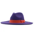 Violetter Wollfilz-Schlapphut für Damen mit einem schicken orangen Band und Schleife. - Erwachsene (56-58cm) / Dunkellila