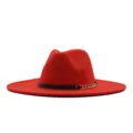 Roter Wollfilz Fedora Hut für Damen, klassischer britischer Jazzhut mit Kette und Gürtel. - Erwachsene (56-58cm) / Orangerot