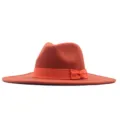 Oranger Wollfilz-Schlapphut für Damen, eleganter Jazzhut mit Schleifenband, 9cm Krempe. - Erwachsene (56-58cm) / Karamellbraun
