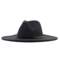 Klassischer schwarzer Schlapphut Wollhut mit eleganter Goldkette Damen Herbst Winter - Erwachsene (56-58cm) / Dunkelgrau
