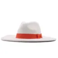 Weißer breiter Krempe Jazz Fedora Hut mit leuchtend orangefarbenem Band Damen Herbst - Erwachsene (56-58cm) / Creme