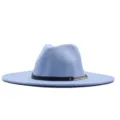 Hellblaue Woll Fedora Hut mit breiter Krempe Damen, klassische Jazz Kappe mit schwarzem Gurt - Erwachsene (56-58cm) / Himmelblau