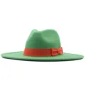 Grüner Woll-Fedora-Hut mit orangefarbenem Band, breite Krempe Jazzhut für Damen Stil. - Erwachsene (56-58cm) / Obstgrün