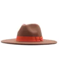 Brauner Breiter Krempe Fedora Wollhut mit Orange Schleife Damen Jazzhut Herbst - Erwachsene (56-58cm) / Hellbraun