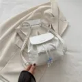 Petit sac à dos blanc pour femme, style vintage mignon en similicuir cartable décontracté. - Blanc