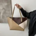Γυναικεία τσάντα tote color block μεγάλη χωρητικότητα κομψή casual τσάντα ώμου για την άνοιξη - Χακί
