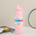 Bouteille d'eau isotherme en acier inoxydable rose avec design à double paroi et poignée de sport. - Rose