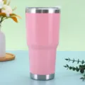 Vaso termico de acero inoxidable rosa, taza de cafe para coche de gran capacidad viaje. - 30oz / Rosa