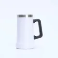 Stainless steel insulated beer mug with handle, double wall vacuum travel mug in white. - 24oz / White