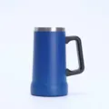 Blue stainless steel beer mug with black handle, double wall vacuum insulated tumbler cup for daily. - 24oz / Blue