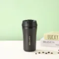 Tazza da caffè portatile in acciaio inossidabile con coperchio, isolamento sottovuoto da viaggio. - 420ml / Nero