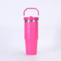 Gobelet isotherme en acier inoxydable rose avec poignée portable pour le voyage et le bureau. - 30oz / Rouge Rose