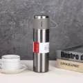 304 stainless steel thermos cup business insulated water bottle with lid and portable handle design. - Silver