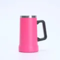 Pink stainless steel beer mug with black handle, double wall vacuum insulated insulated cup. - 24oz / Rose Red