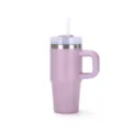 Vaso térmico de acero inoxidable con asa y popote, taza de viaje portátil color rosa. - 14oz / Rosa loto