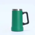Stainless steel insulated beer mug with handle, double wall vacuum portable metal cup green. - 24oz / Green