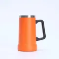 Stainless steel insulated beer mug with handle, double wall vacuum portable travel tumbler cup. - 24oz / Orange Red