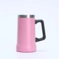 Pink stainless steel beer mug with black handle, double wall vacuum insulated coffee cup. - 24oz / Pink