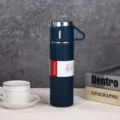 Edelstahl Vakuum isolierter Thermobecher mit Becherdeckel und tragbarem Griff in Blau - Blau