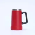 Stainless steel insulated beer mug with handle, double wall vacuum portable red travel cup. - 24oz / Red