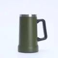 Stainless steel insulated beer mug with black handle, vacuum double wall design. - 24oz / Army Green
