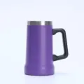Purple stainless steel insulated beer mug with black handle, vacuum portable coffee cup for daily use. - 24oz / Purple