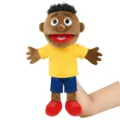 Plush hand puppet toy for kids interactive play, soft full body family doll character. - Full-Body Open-Mouth Black Boy Hand Puppet