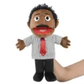 Full body family hand puppet plush toy, cute cartoon interactive storytelling doll for kids. - Full-Body Open-Mouth Black Father Hand Puppet