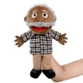 Plush hand puppet toy family member grandpa character interactive toy for kids. - Full-Body Open-Mouth Black Grandfather Hand Puppet