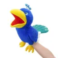 Peluche marionnette a main animal jouet avec bouche mobile design oiseau bleu pour enfants - Marionnette à main paon / 40CM