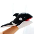 Plush killer whale hand puppet toy, black and white interactive plush animal toy with movable mouth. - Whale Hand Puppet