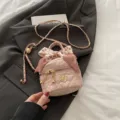 Pink quilted mini backpack with chain strap bow scarf stylish crossbody bag for women - S / Pink