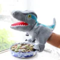 Pluche dinosaurus handpop voor kinderen, zacht knuffeldier vertelspeelgoed met beweegbare mond. - Velociraptor