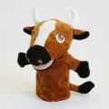 Grazioso burattino a mano in peluche di toro marrone con bocca mobile per giochi interattivi. - Burattino a Mano di Bue / 27cm / Marrone