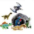 Süßes Dinosaurier Plüschtiere Set mit Eierhaus Variante Kuscheltiere für Kinder Geschenk - Dinosaurier Nest Set (6 Dinosaurier + 1 Haus)