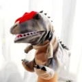 Realistische dinosaurus handpop pluche speelgoed met beweegbare mond grijs - Dilophosaurus