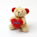 Simpatico portachiavi con orsacchiotto di peluche cuore rosso bambola regalo all'ingrosso - Altezza Seduto Circa 9cm / Marrone chiaro