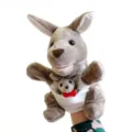 Süße Mutter und Kind Känguru Handpuppe Plüschtier, weiche Tierpuppe für Kinder interaktives Spiel. - Handpuppe: Sitzende Höhe ca. 30cm / Känguru Handpuppe + Rote Fliege Känguru Baby